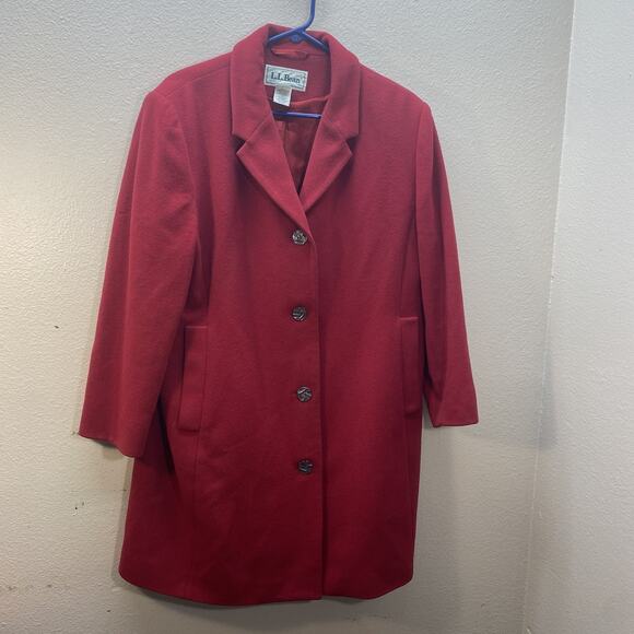 LL Bean VTG Size 14 P Women’s Red Wool Cashmere Long Trench Coat Holiday - Picture 1 of 9